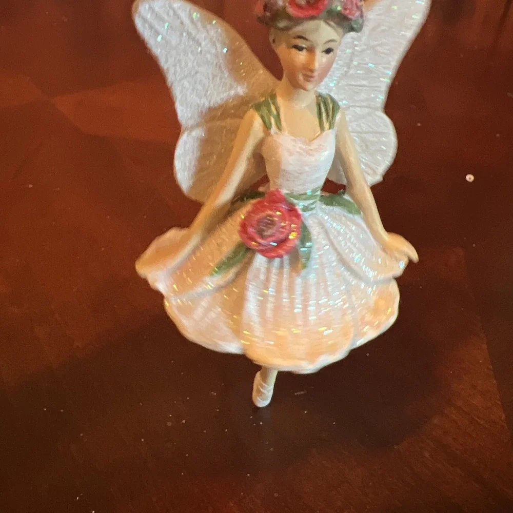 FAIRY BALLERINA w/ WINGS  A D A Rose Christmas ORNAMENT Silver Tree Holiday 4.5